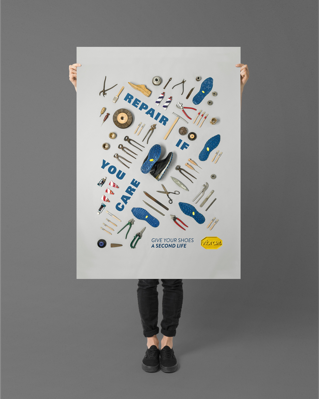 vibram adv repair if you care advertising poster shoes fashion tools creative drogheria studio graphic design studio campaign